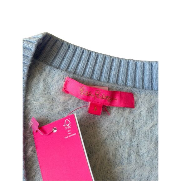 NEW Lilly Pulitzer Heart Jacquard Sweater Cardigan  size S Blue Button Front - Picture 4 of 9